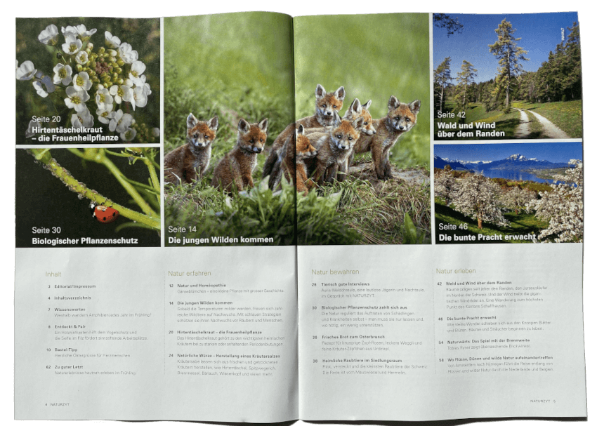 Inhaltsverzeichnis NATURZYT Frühlingsausgabe 2026