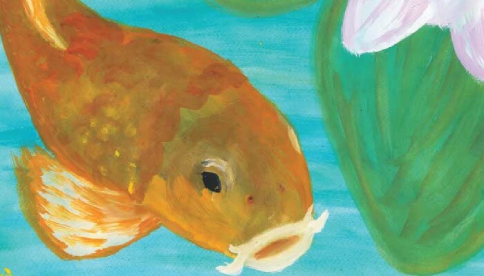 Illustration oranger Fisch mit Seerose
