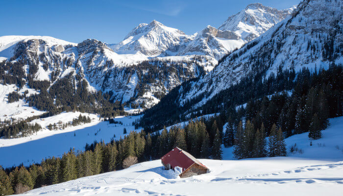 Winterlandschaft mit Schnee in den Schweizer Bergen